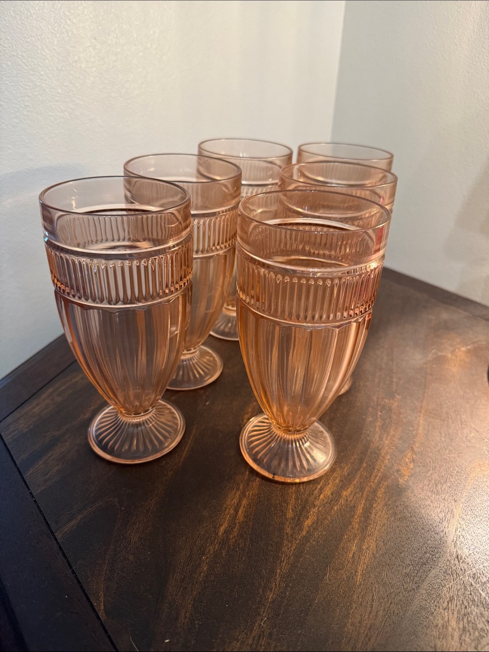 Anchor Hocking Rose Pink Footed Iced Tea Glasses - Set of 6